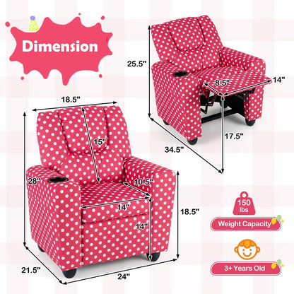Kids Recliner Chair Push Back Toddler Reclining Armchair with Cup Holder