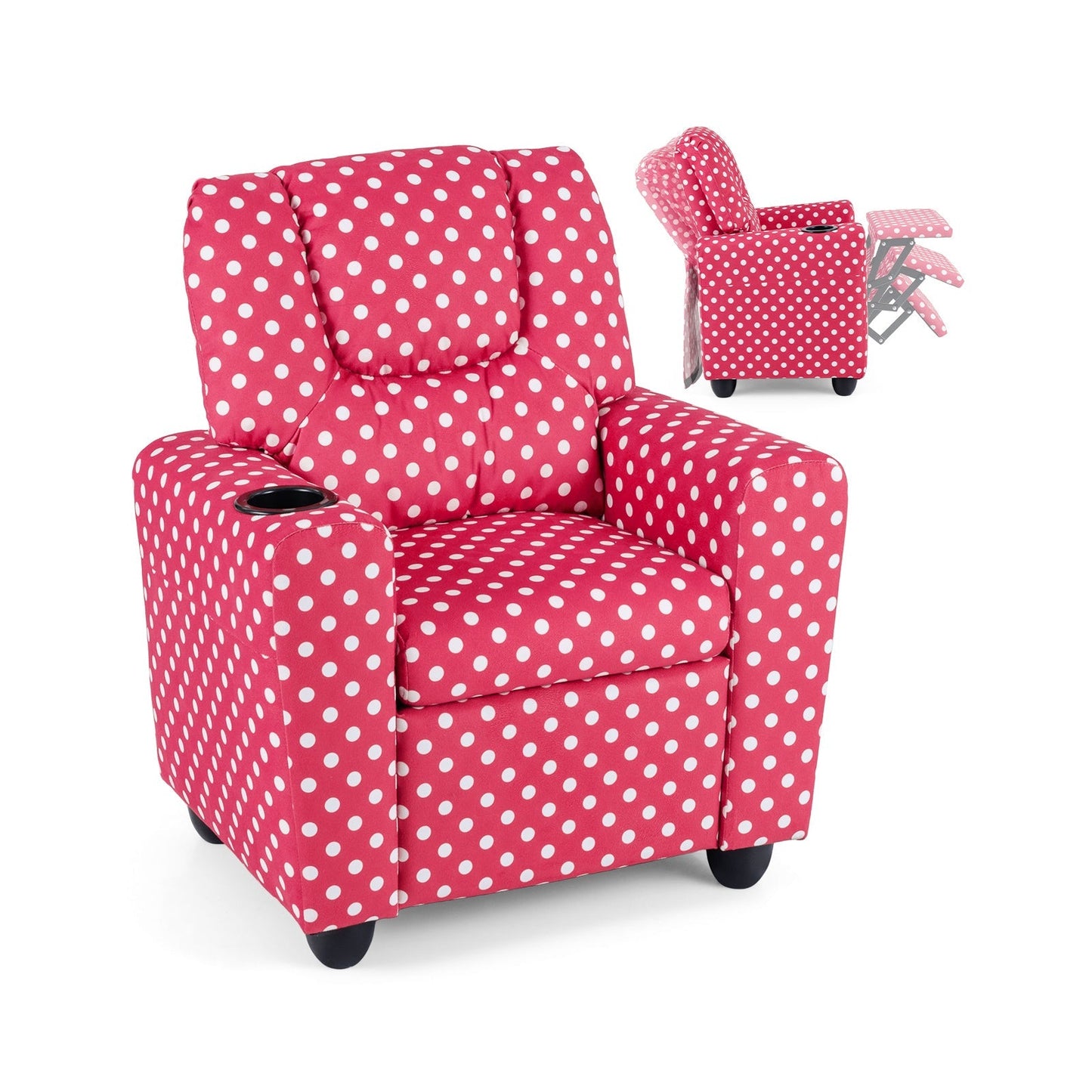 Kids Recliner Chair Push Back Toddler Reclining Armchair with Cup Holder