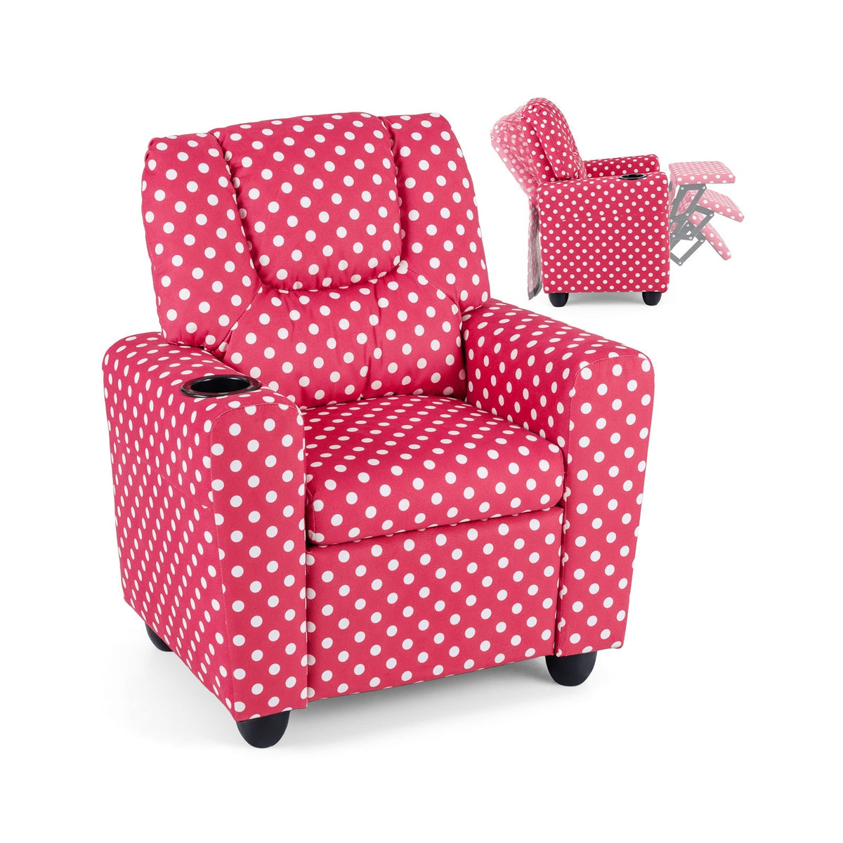 Kids Recliner Chair Push Back Toddler Reclining Armchair with Cup Holder