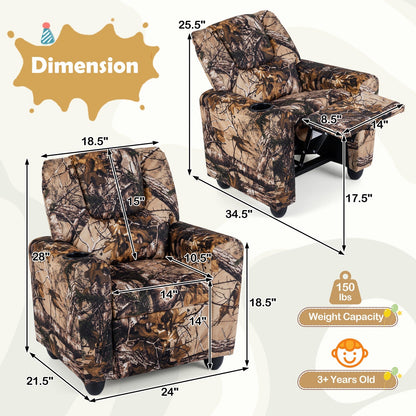 Kids Recliner Chair Push Back Toddler Reclining Armchair with Cup Holder