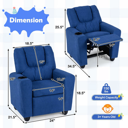 Kids Recliner Chair Push Back Toddler Reclining Armchair with Cup Holder