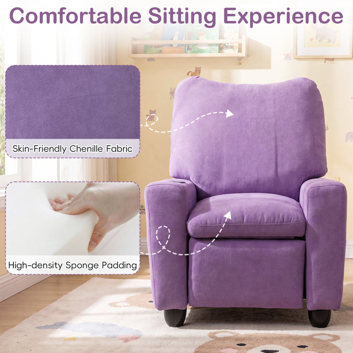 Kids Recliner Sofa with Adjustable Footrest and Cup Holder