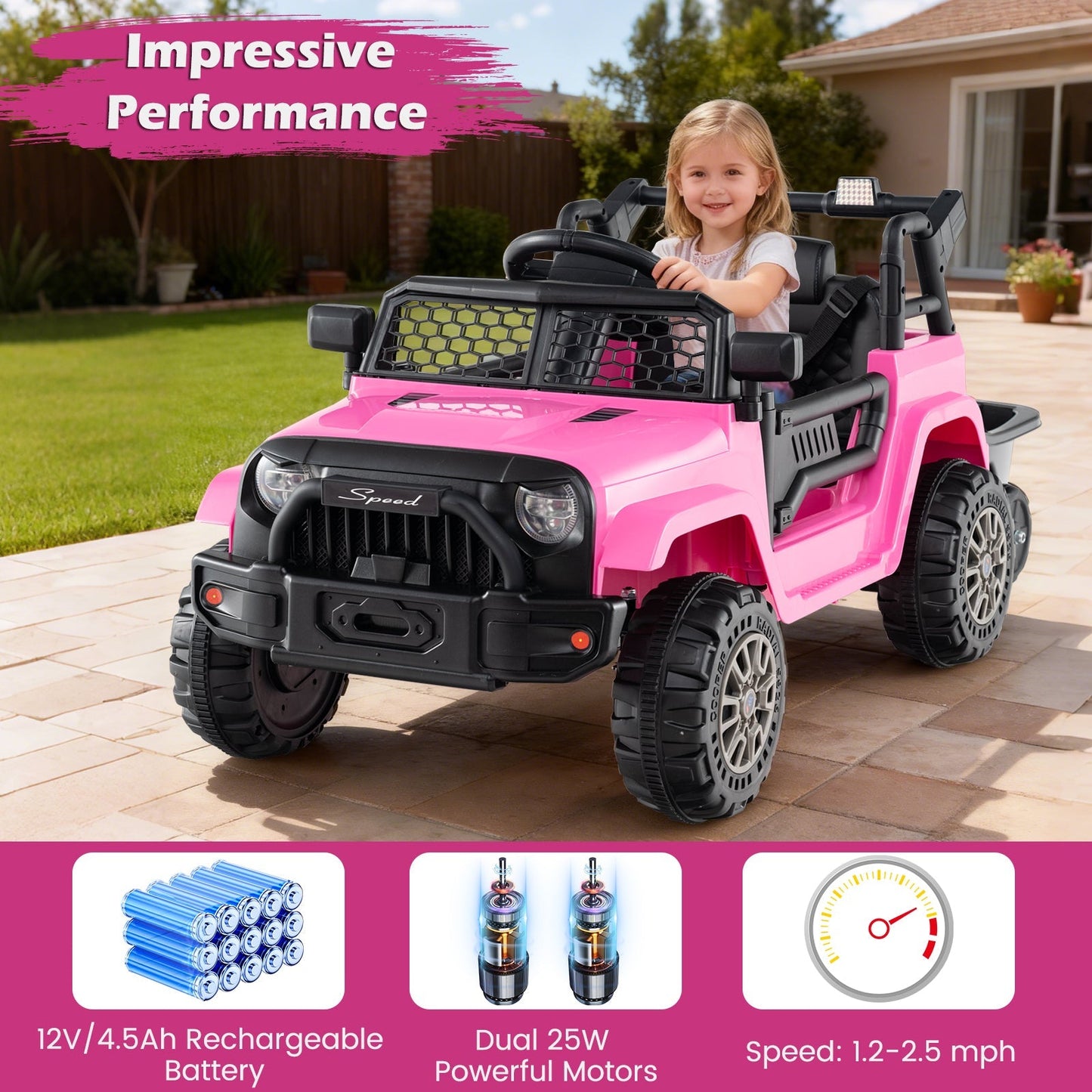 Kids Ride On UTV Car with Detachable Trailer 12V Battery Powered Ride On Truck