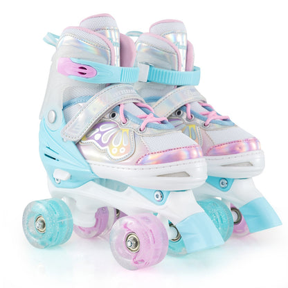 Kids Roller Skates 4 Sizes Adjustable Quad Skates with Light-up Wheels