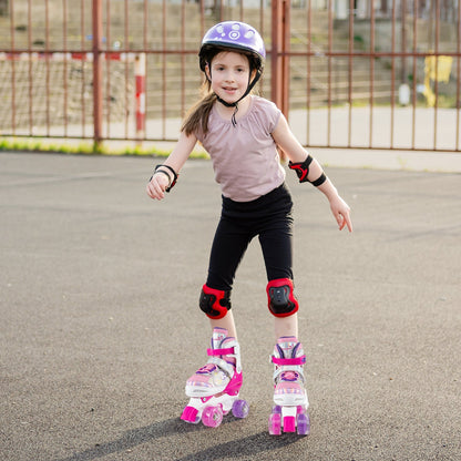Kids Roller Skates 4 Sizes Adjustable Quad Skates with Light-up Wheels