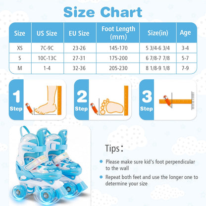 Kids Roller Skates 4 Sizes Adjustable with Light-up Wheels for Toddler Aged 5-7 (S)