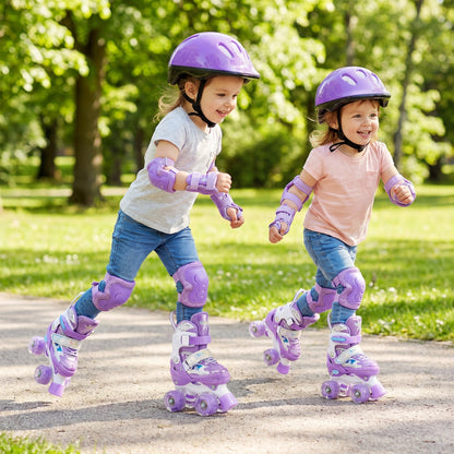 Kids Roller Skates 4 Sizes Adjustable with Light-up Wheels for Toddler Aged 3-4 (XS)