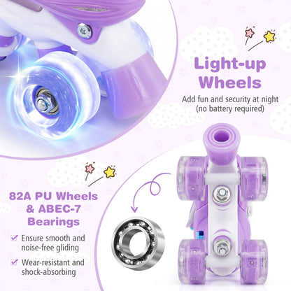 Kids Roller Skates 4 Sizes Adjustable with Light-up Wheels for Toddler Aged 3-4 (XS)