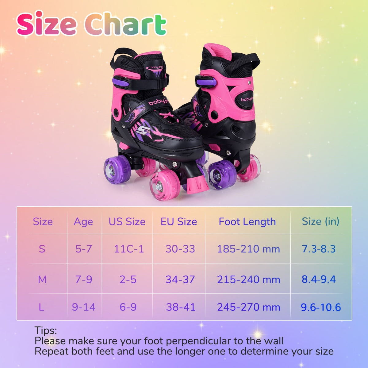 Kids Roller Skates for Girls Boys 4 Sizes Adjustable Quad Skates with Light-up Wheels for Outdoor