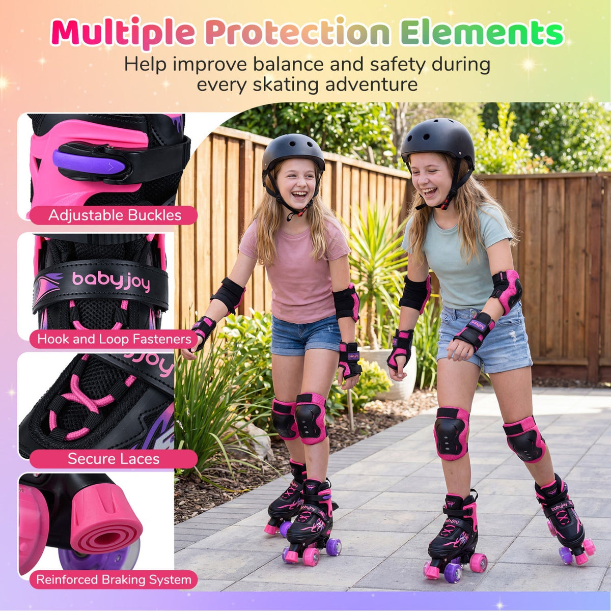 Kids Roller Skates for Girls Boys Teens 4 Sizes Adjustable Quad Skates with Light-up Wheels