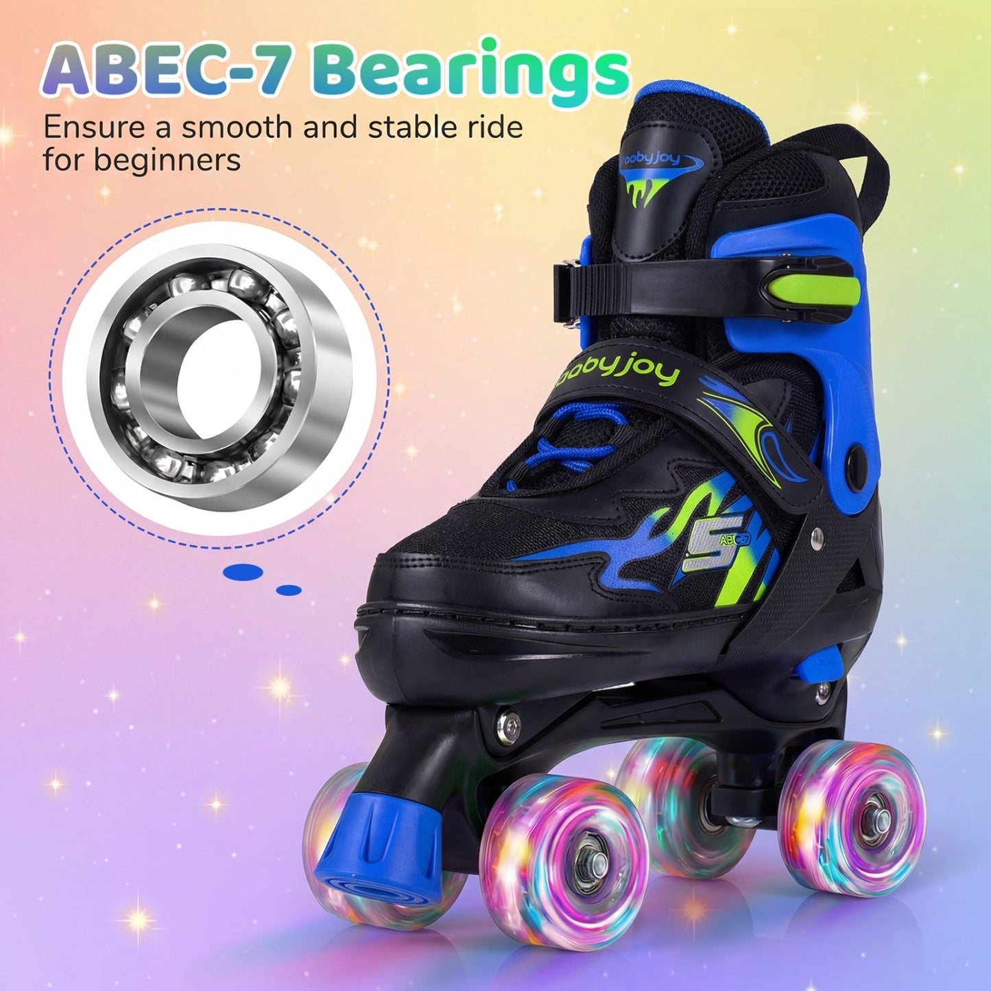 Kids Roller Skates for Girls Boys Teens 4 Sizes Adjustable Quad Skates with Light-up Wheels