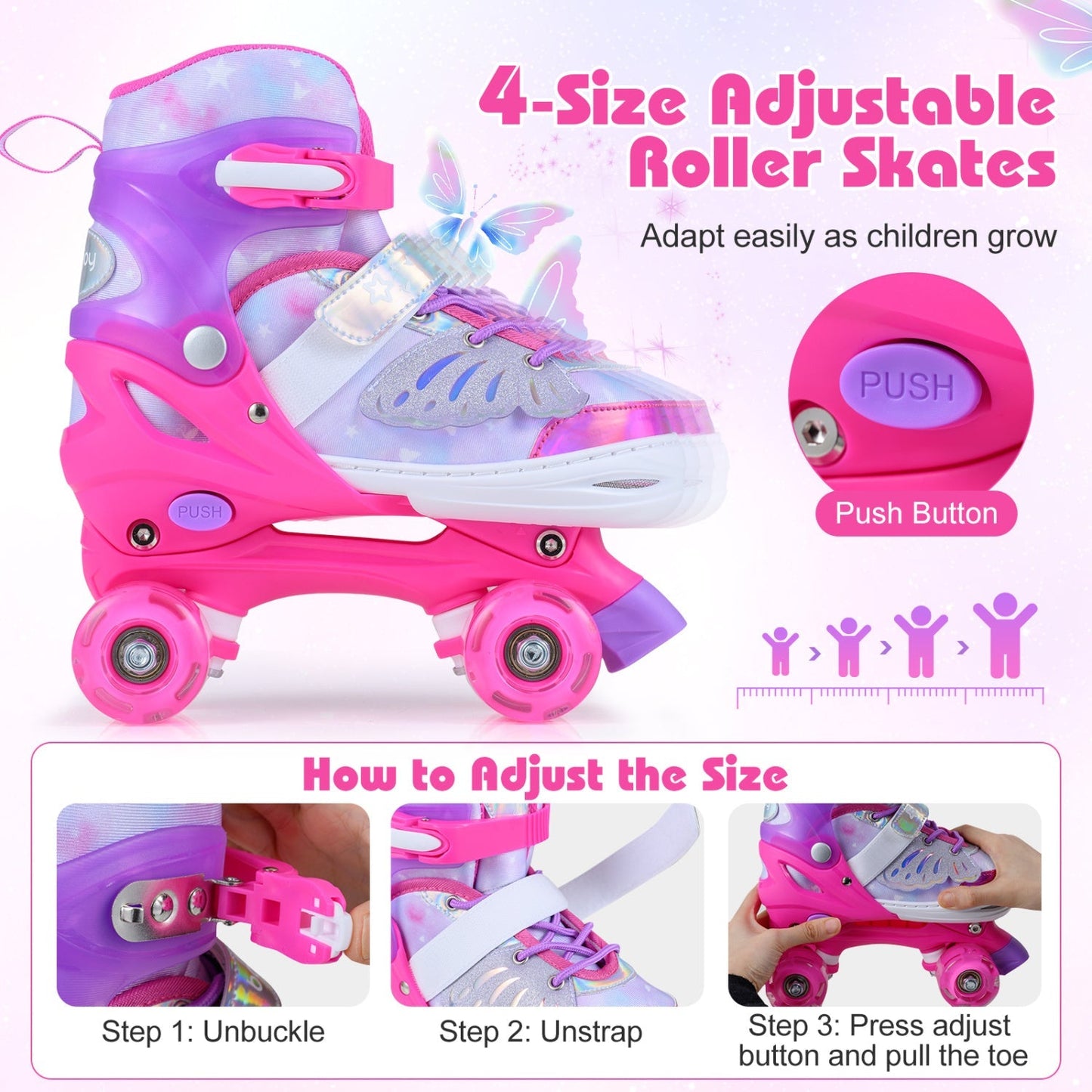 Kids Roller Skates for Toddlers Ages 7-9 with 4 Light up Wheels