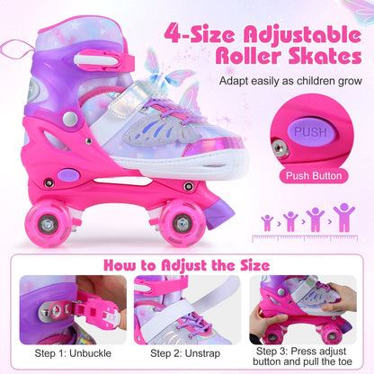 Kids Roller Skates for Toddlers Ages 7-9 with 4 Light up Wheels