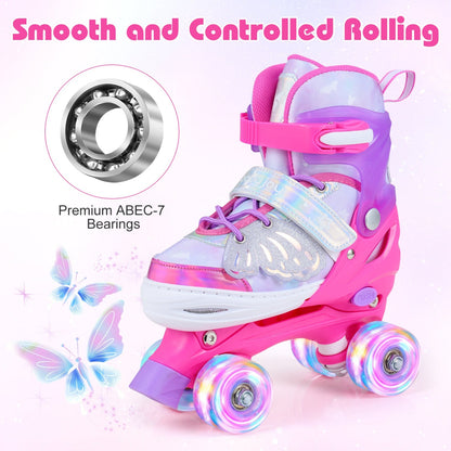 Kids Roller Skates for Toddlers Ages 7-9 with 4 Light up Wheels