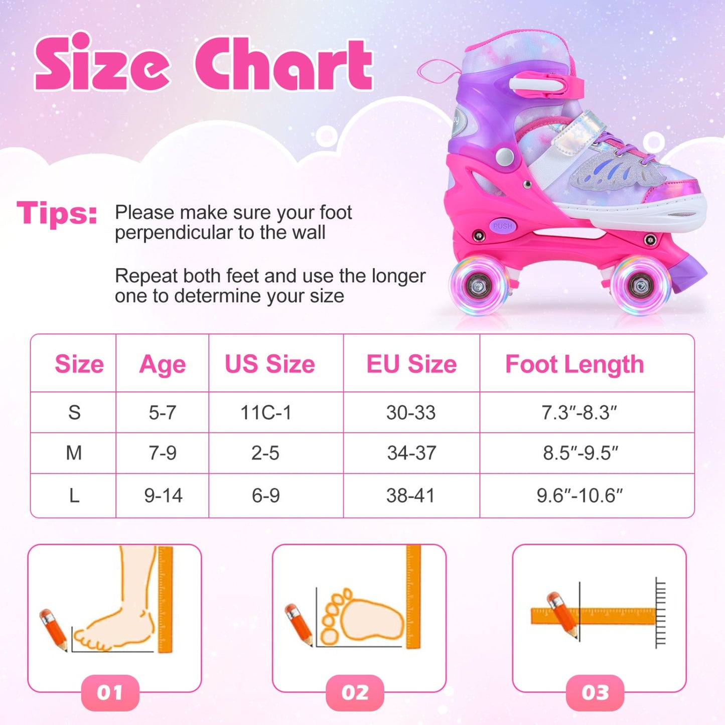Kids Roller Skates for Toddlers Ages 7-9 with 4 Light up Wheels