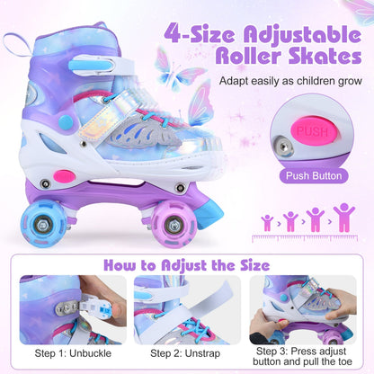 Kids Roller Skates for Toddlers Ages 7-9 with 4 Light up Wheels