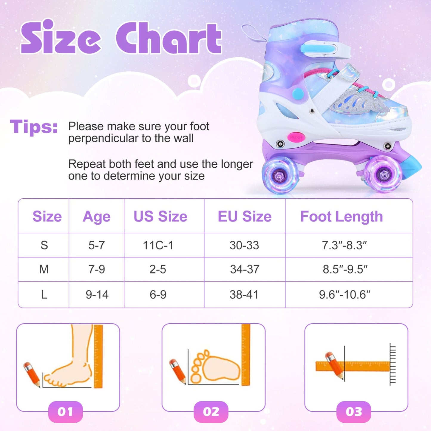 Kids Roller Skates for Toddlers Ages 5-7 with 4 Light-up Wheels
