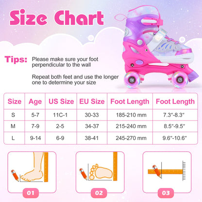 Kids Roller Skates for Toddlers Ages 5-7 with 4 Light-up Wheels