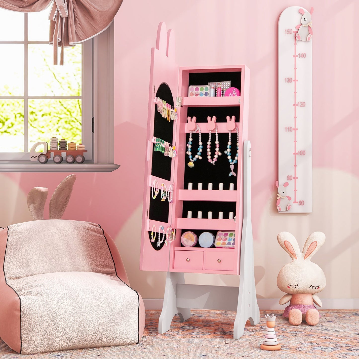 Kids Vanity Table Set with Mirror, Chair & Storage - White