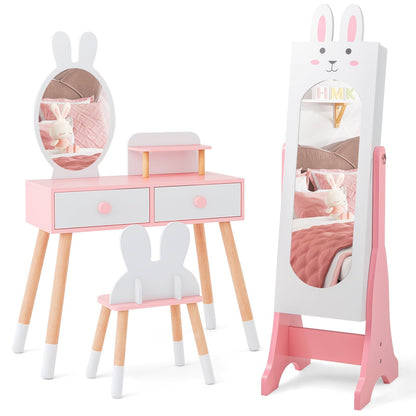 Kids Vanity Table Set with Mirror, Chair & Storage - White