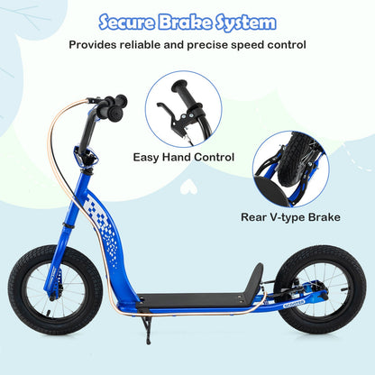 Kids Scooter Youth Kick Scooter with Adjustable Height Handlebar 12-Inch Inflatable Wheels