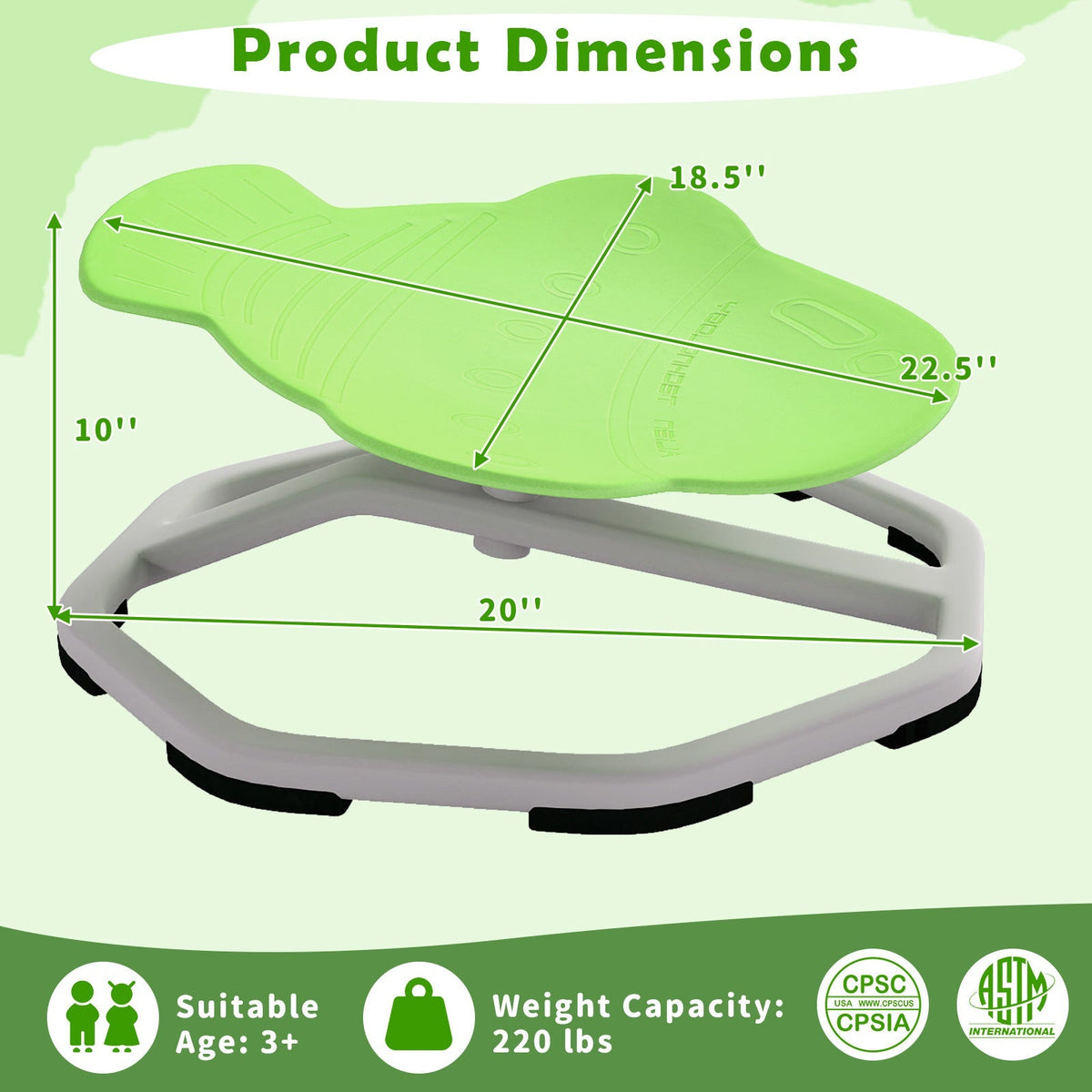Kids Sensory Swivel Chair 360° Spinning Seat with Metal Base