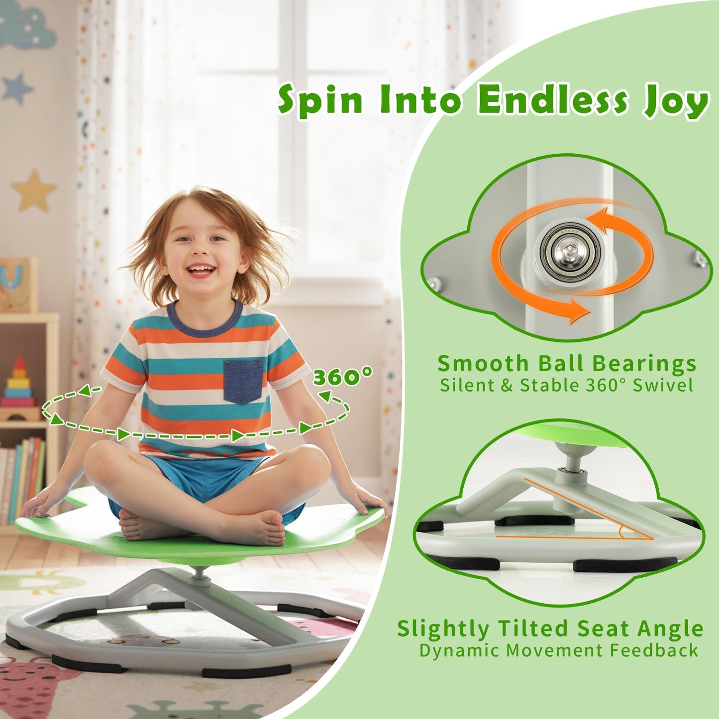 Kids Sensory Swivel Chair 360° Spinning Seat with Metal Base