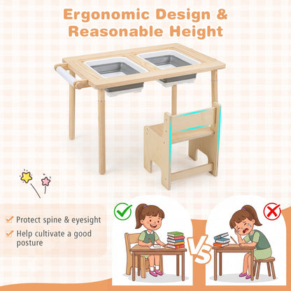 Kids Sensory Table Set with Adjustable Height and 2 Chairs