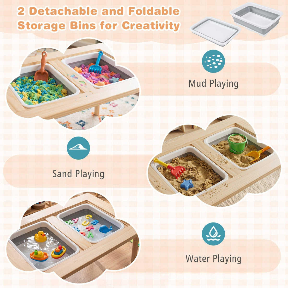 Kids Sensory Table Set with Adjustable Height and 2 Chairs