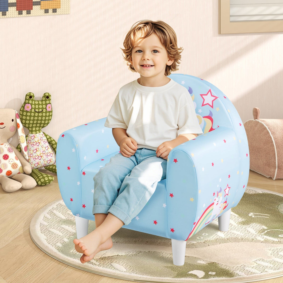 Kids Sofa with Breathable Spandex Fabric and High-density Sponge Filling for Boys and Girls