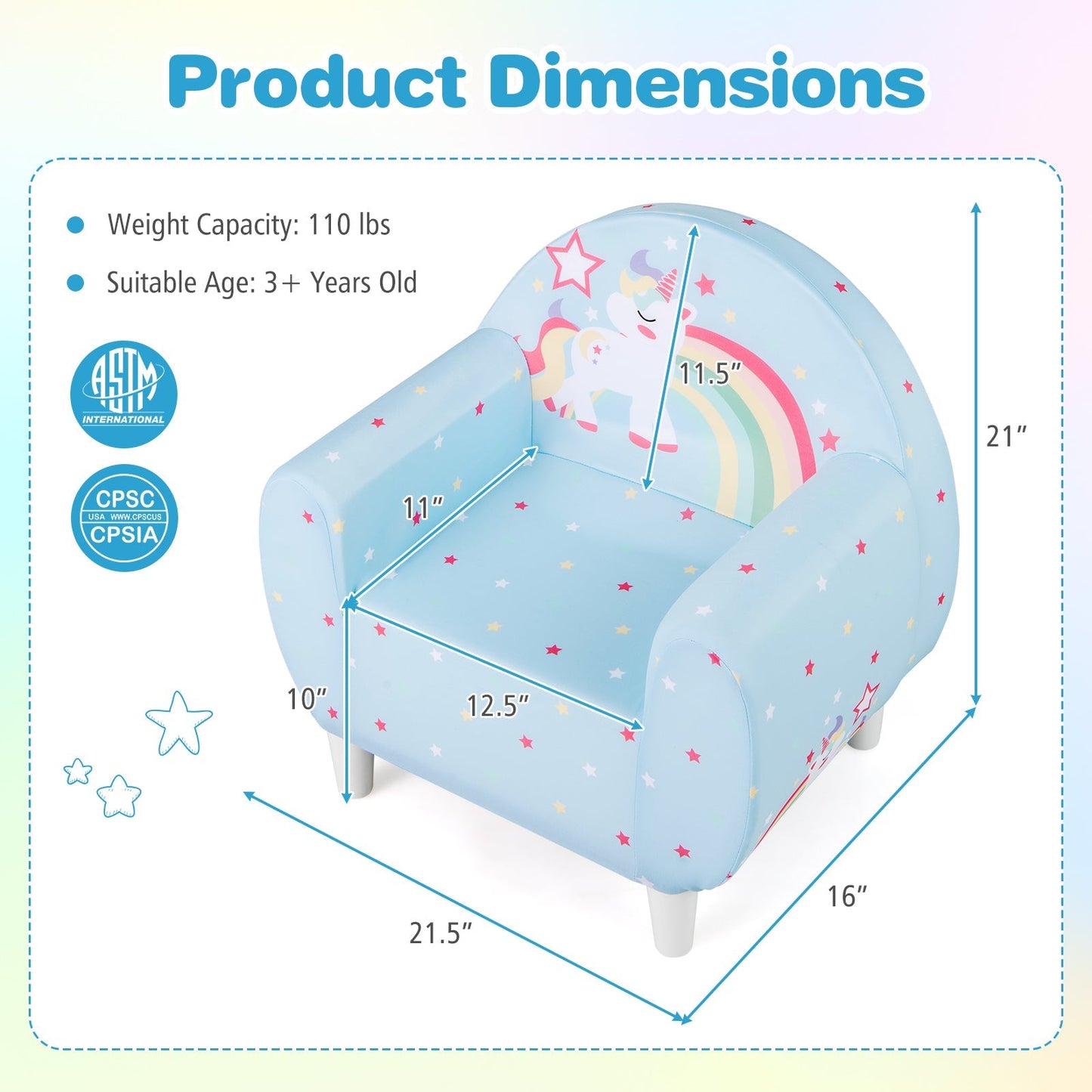 Kids Sofa with Breathable Spandex Fabric and High-density Sponge Filling for Boys and Girls