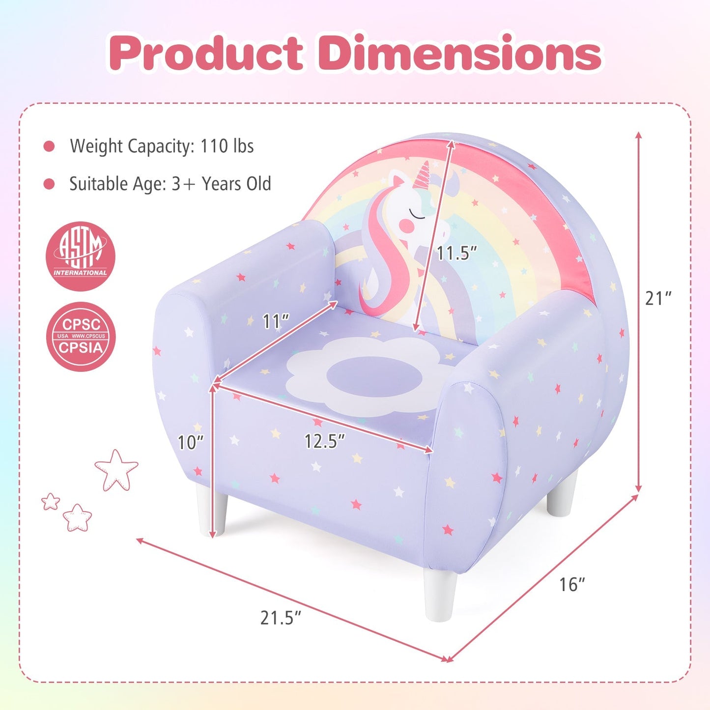 Kids Sofa with Breathable Spandex Fabric and High-density Sponge Filling for Boys and Girls
