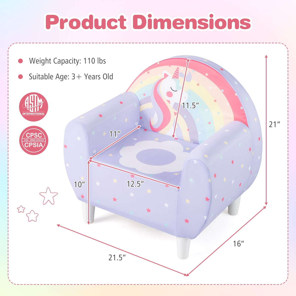 Kids Sofa with Breathable Spandex Fabric and High-density Sponge Filling for Boys and Girls