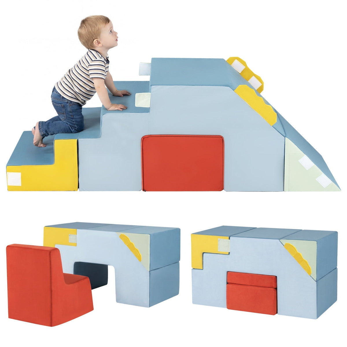 Kids Soft Foam Blocks with Velvet Covers Convertible Table and Chair Set