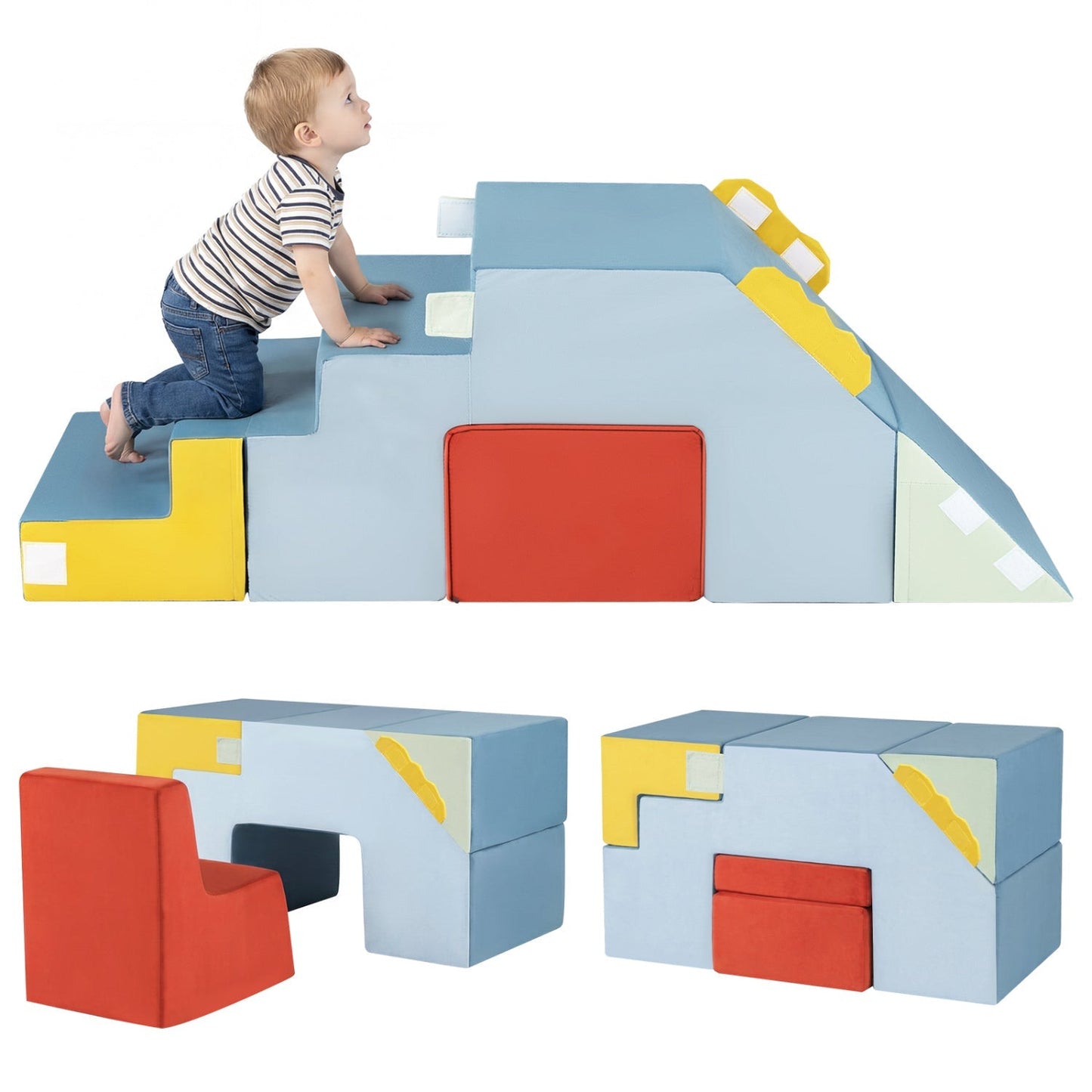 Kids Soft Foam Blocks with Velvet Covers Convertible Table and Chair Set