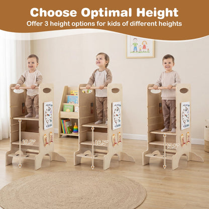 Kids Standing Tower with Detachable Chalkboard and Montessori Games for 3+ Years Old