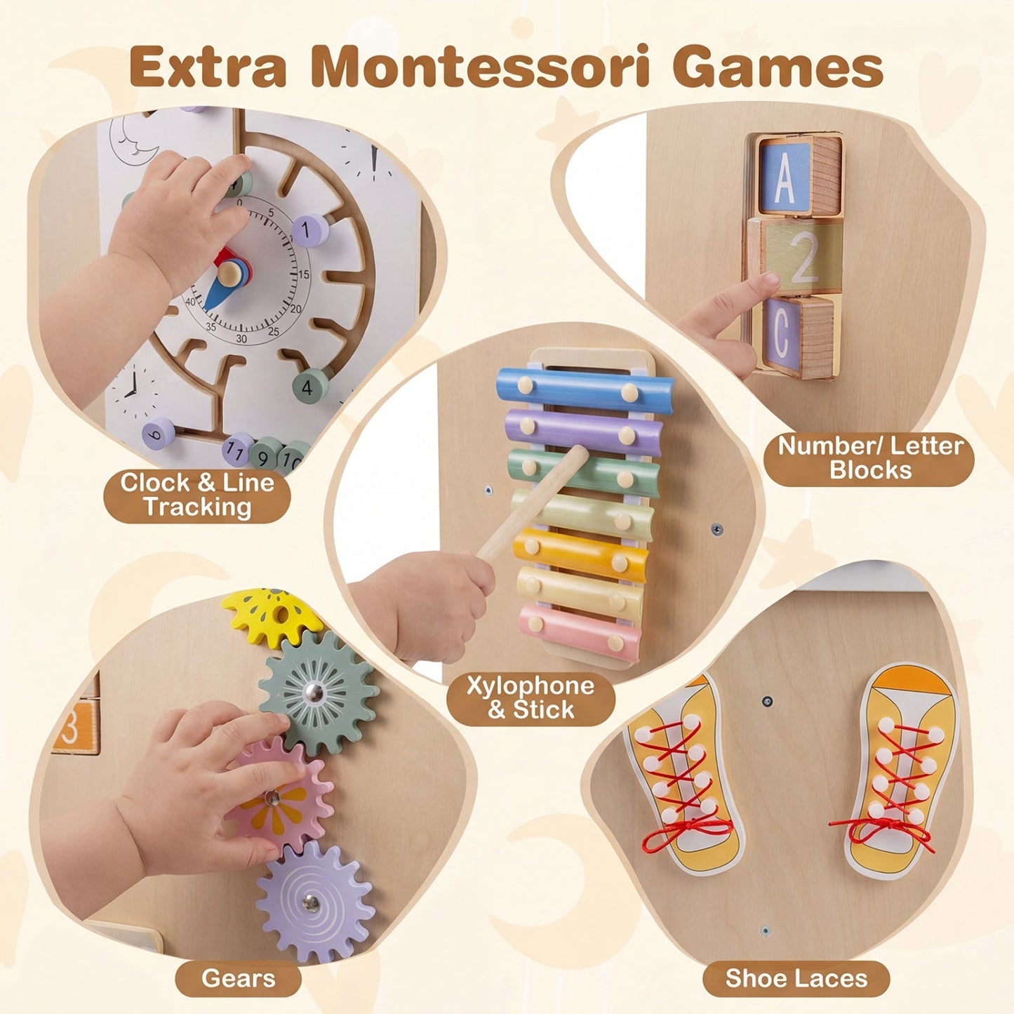 Kids Standing Tower with Detachable Chalkboard and Montessori Games for 3+ Years Old