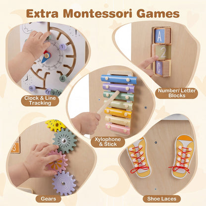 Kids Standing Tower with Detachable Chalkboard and Montessori Games for 3+ Years Old