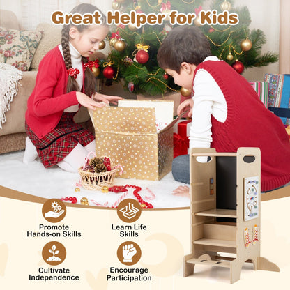 Kids Standing Tower with Detachable Chalkboard and Montessori Games for 3+ Years Old