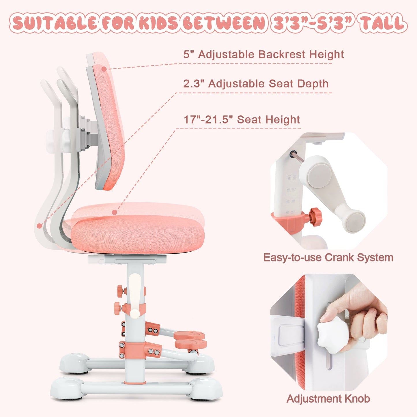 Kids Study Chair with Adjustable Double Backrest and Footrest