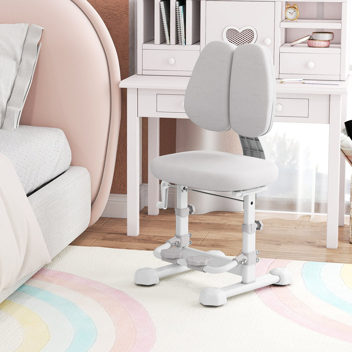 Kids Study Chair with Adjustable Double Backrest and Footrest