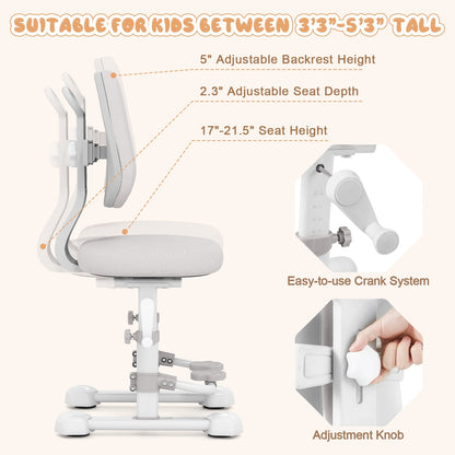 Kids Study Chair with Adjustable Double Backrest and Footrest