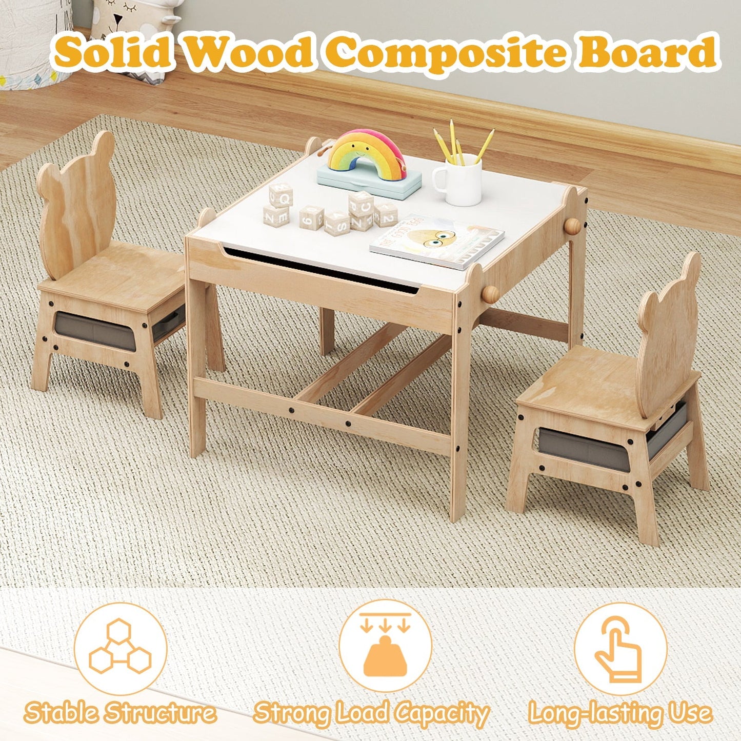 Kids Table and Chair Set with Reversible Whiteboard