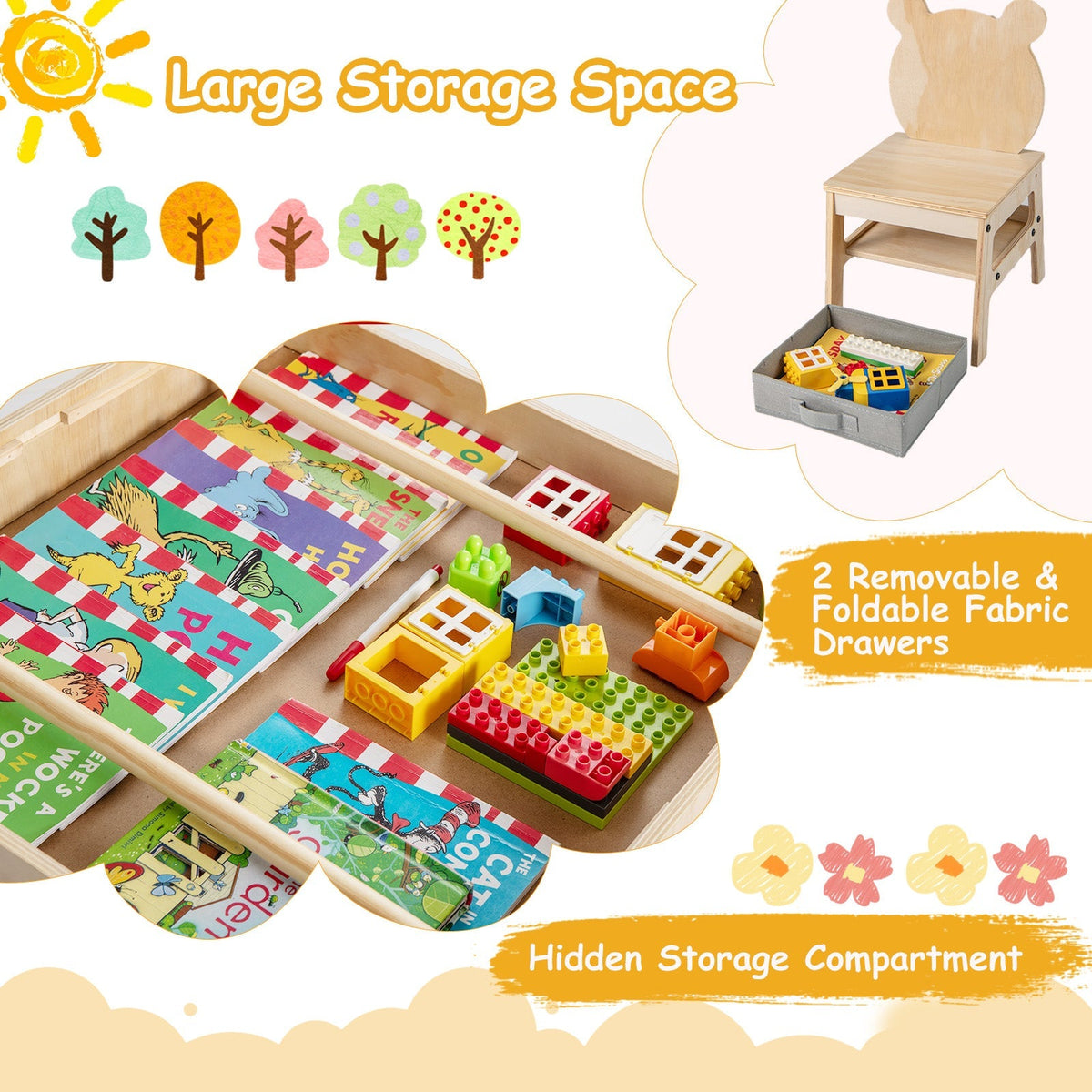 Kids Table and Chair Set with Reversible Whiteboard