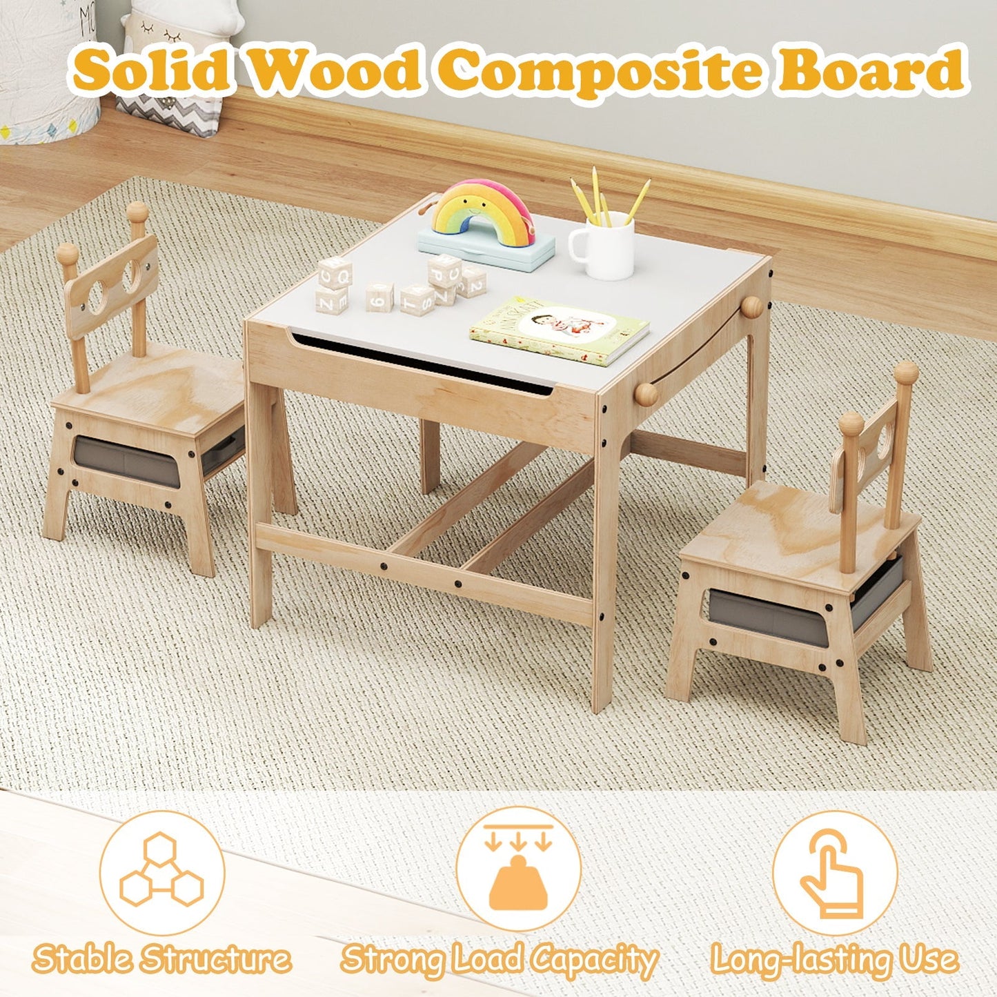 Kids Table and Chair Set with Reversible Whiteboard