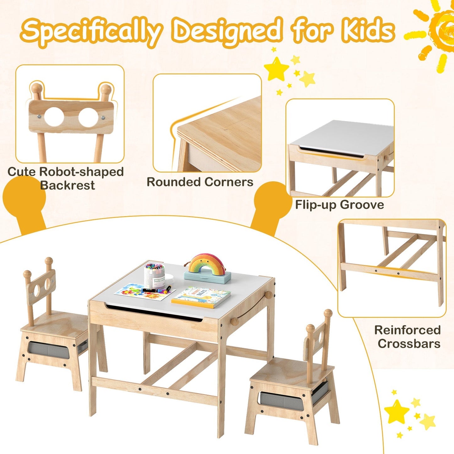 Kids Table and Chair Set with Reversible Whiteboard