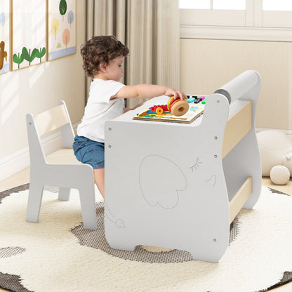 Kids Table and Chair Set with 2 in 1 Detachable Tabletop and Storage-White