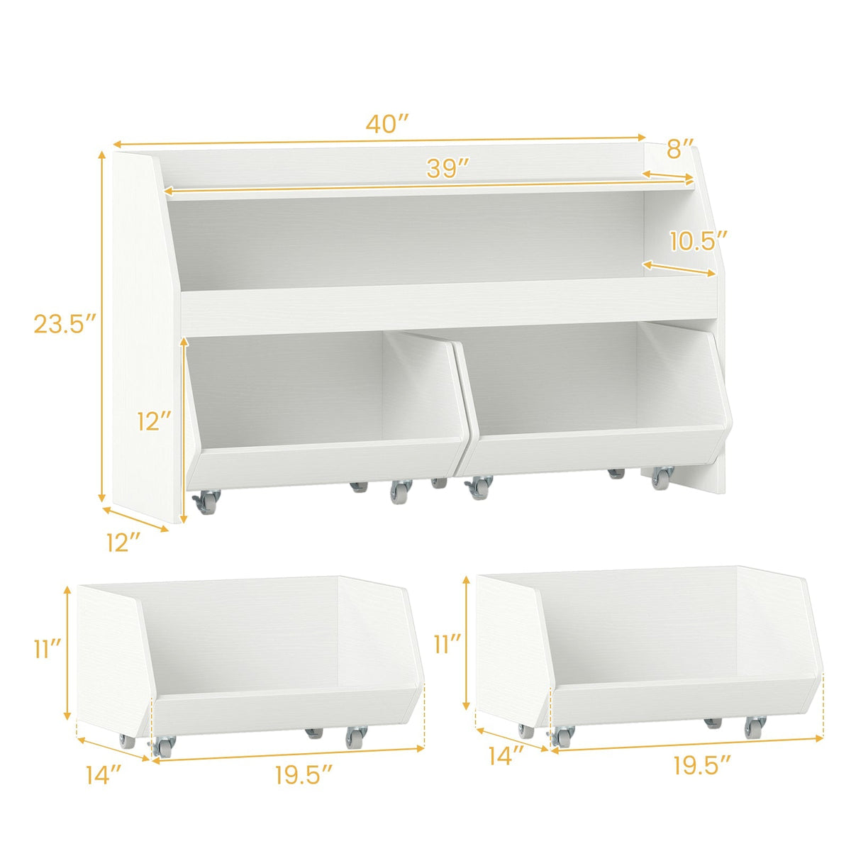 Kids Toy Storage Organizer Wooden Bookcase with 2 Movable Drawers