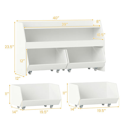 Kids Toy Storage Organizer Wooden Bookcase with 2 Movable Drawers