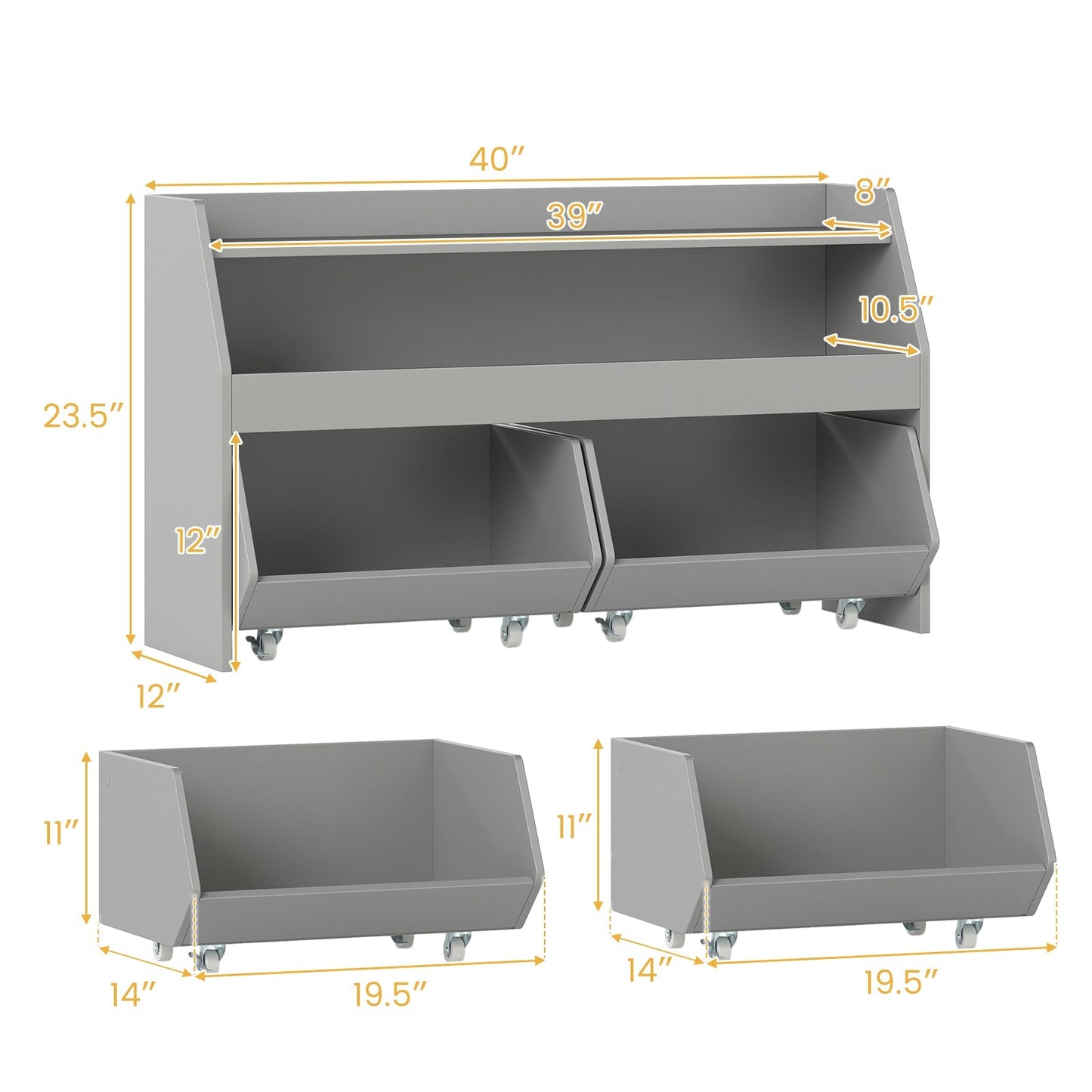 Kids Toy Storage Organizer Wooden Bookcase with 2 Movable Drawers